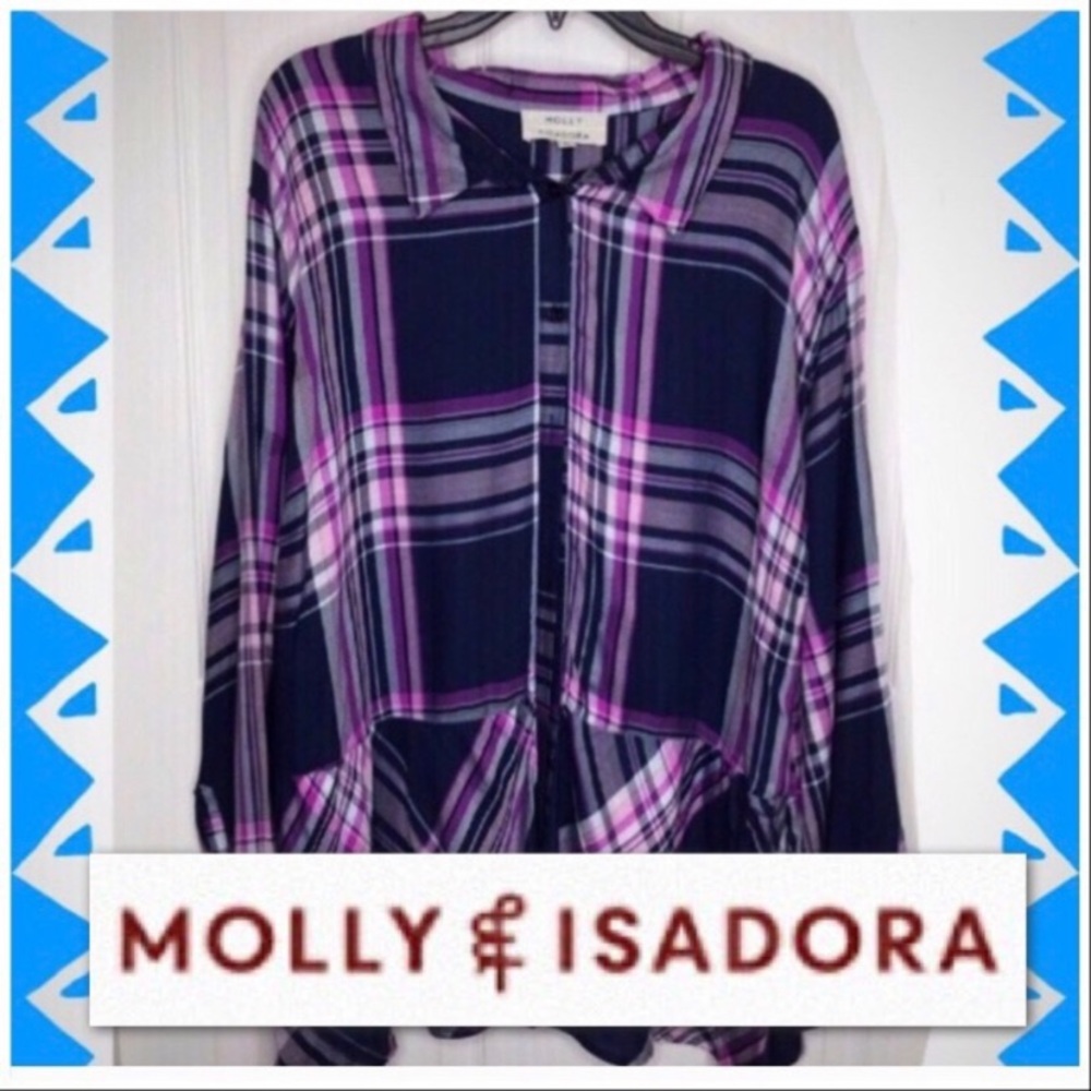 NWT Purple/Navy Plaid Peplum Top